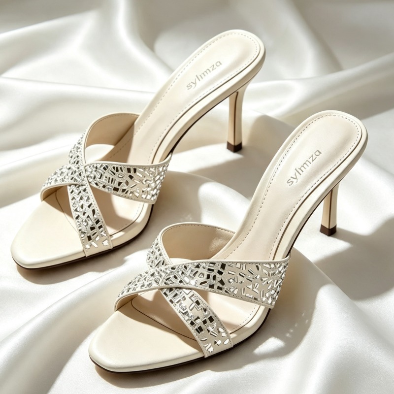 Crossfit Ladies - Hochwertige Mules-Sandalen mit Strass-Details und Kreuzriemen