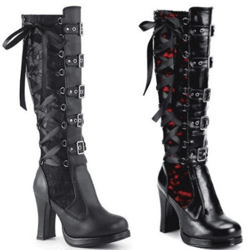 Crossfit Ladies - Punk Gothic Stiefel für Damen, kniehohe